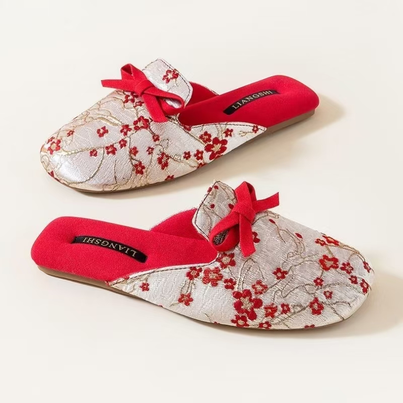 Ethnic Style - Women's Silk Print Baotou Home Slippers