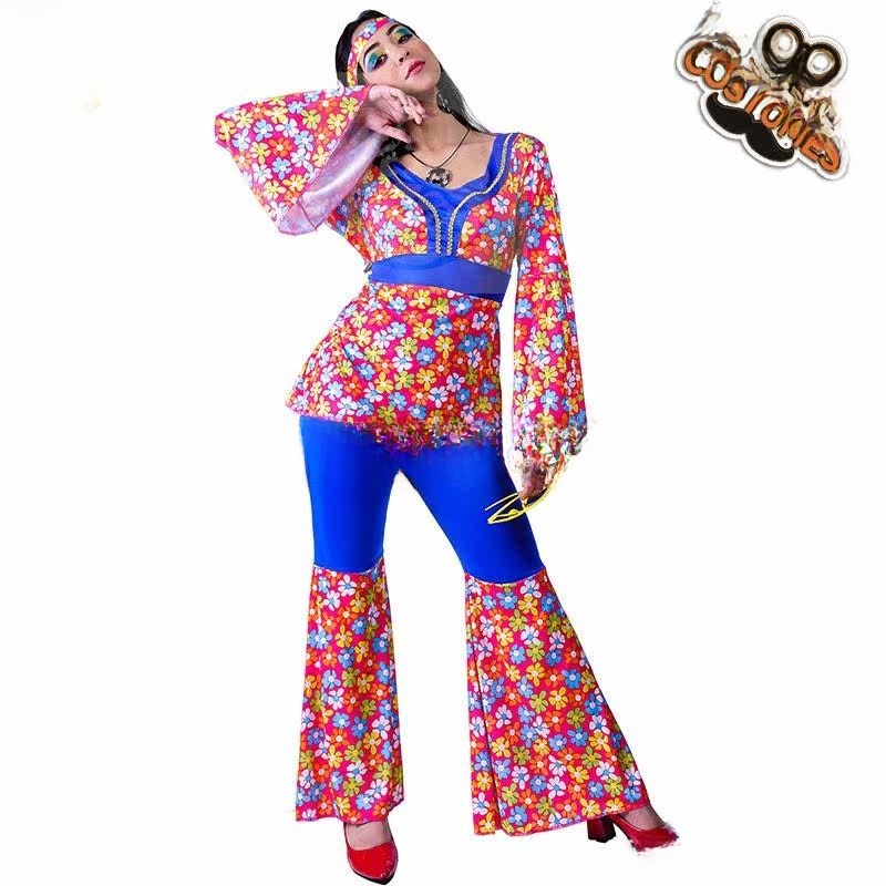 Ethnic Fashion Trend - Women's Big Flower Hippie Suit Disco