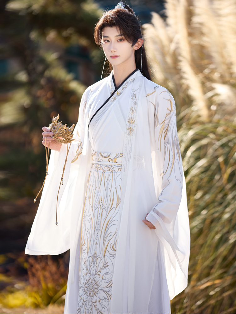 Dark Black Print Male Hanfu Ne - Ethnic Fashion Wear review and price