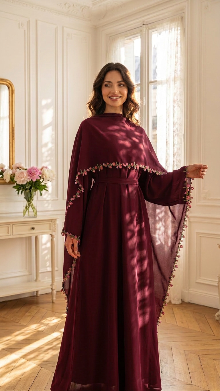 Elegant Pink Lace Trim Nida Tw - Abaya Modest Wear review and price
