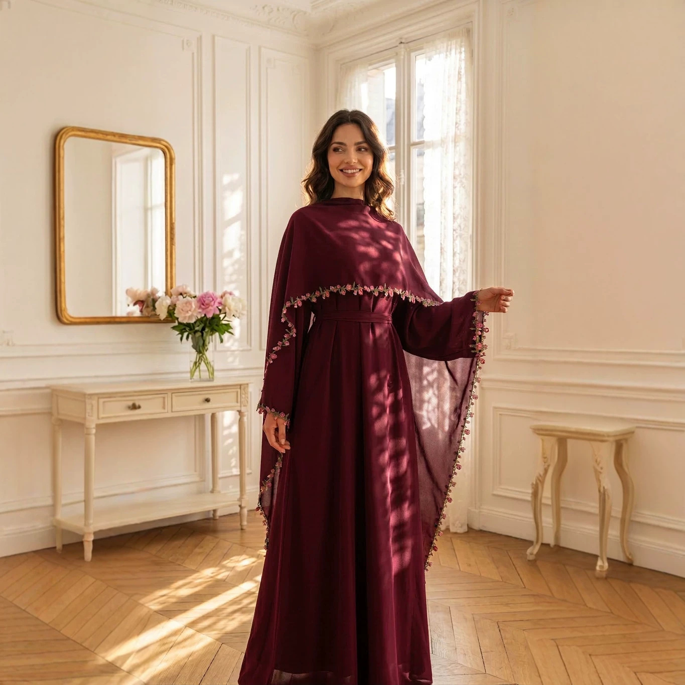 Elegant Pink Lace Trim Nida Tw - Abaya Modest Wear review and price