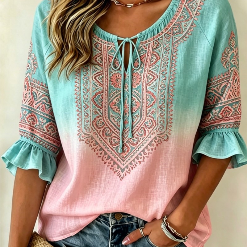 Women's Gradient Blue Pink Eth - Ethnic Fashion Wear review and price