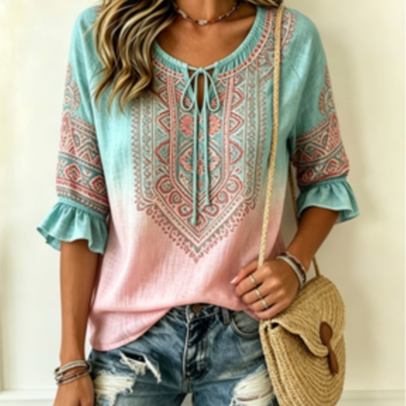 Women's Gradient Blue Pink Eth - Ethnic Fashion Wear review and price